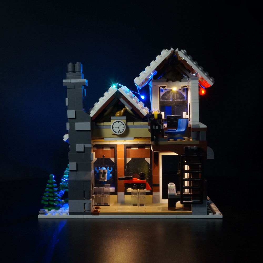 Illuminated upper-floor workshop in LEGO® Winter Village Toy Shop 10249
