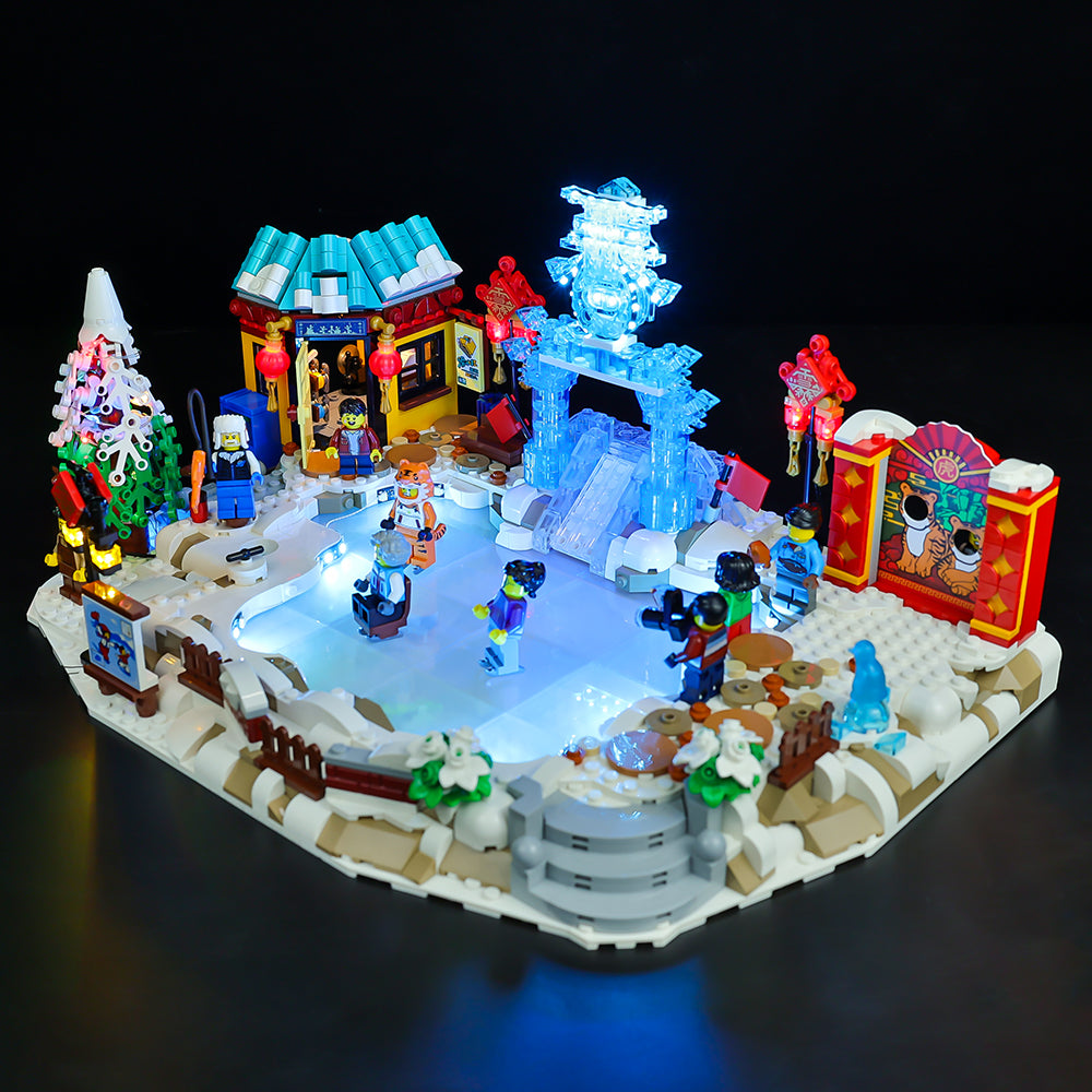 LEGO® Lunar New Year Ice Festival 80109, a winter gathering with Game of Bricks lights