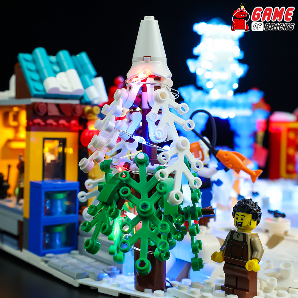 LEGO® Lunar New Year Ice Festival 80109, snowy tree lights with Game of Bricks lights