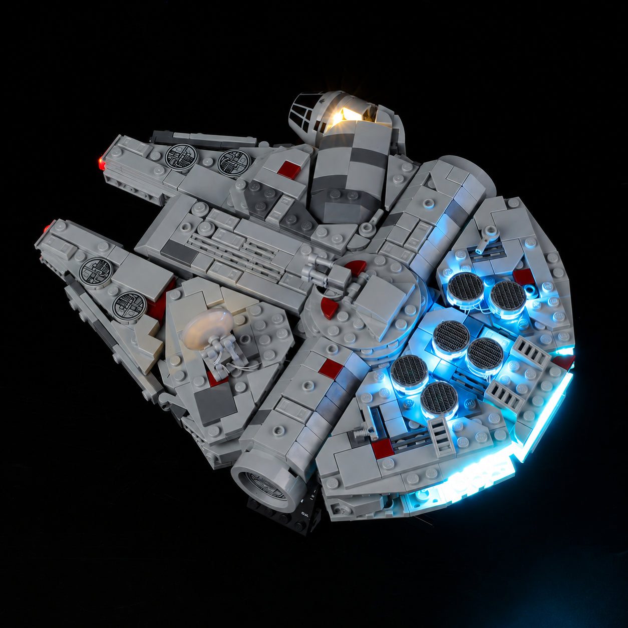 Light Kit for LEGO® Millennium Falcon 75375 — lit rear-quarter view