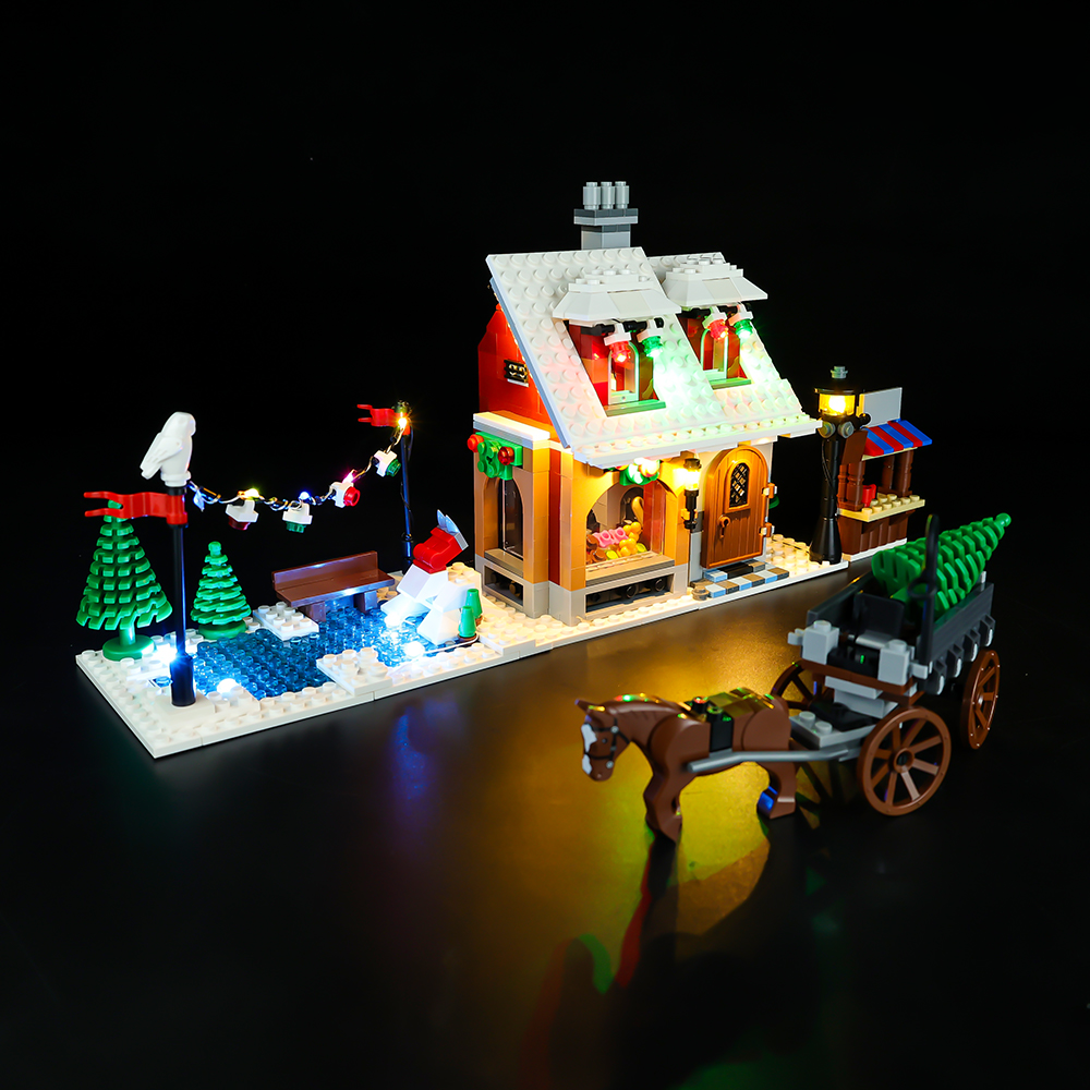 Light Kit for LEGO® Winter Village Bakery 10216 - wide view of illuminated bakery