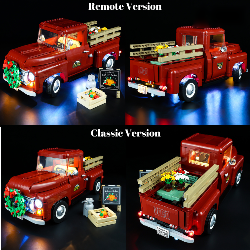 Light Kit for LEGO® Pickup Truck 10290 - Remote and Classic lighting comparison