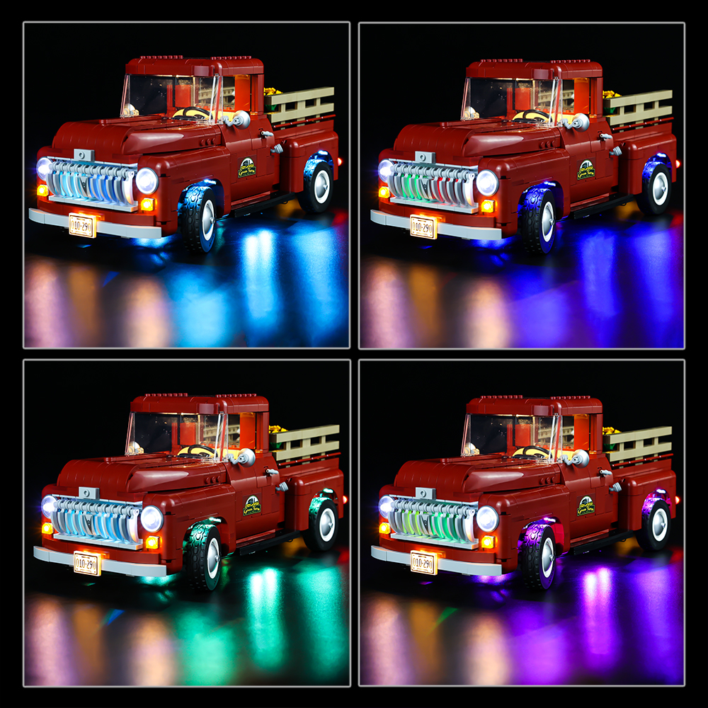 Light Kit for LEGO® Pickup Truck 10290 - four-view front lighting comparison