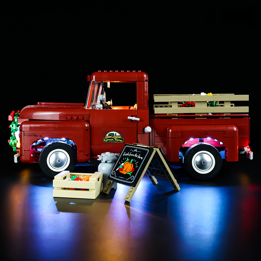 Light Kit for LEGO® Pickup Truck 10290 - side view beside the produce display