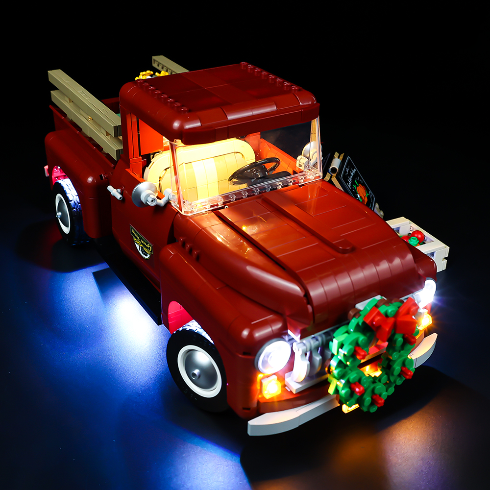 Light Kit for LEGO® Pickup Truck 10290 - elevated front-quarter view of the pickup