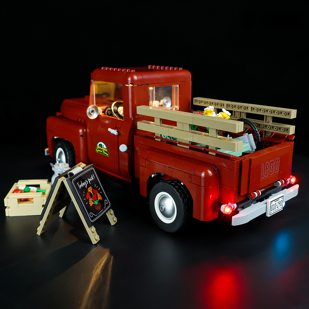 Light Kit for LEGO® Pickup Truck 10290 - rear view with illuminated tail lights