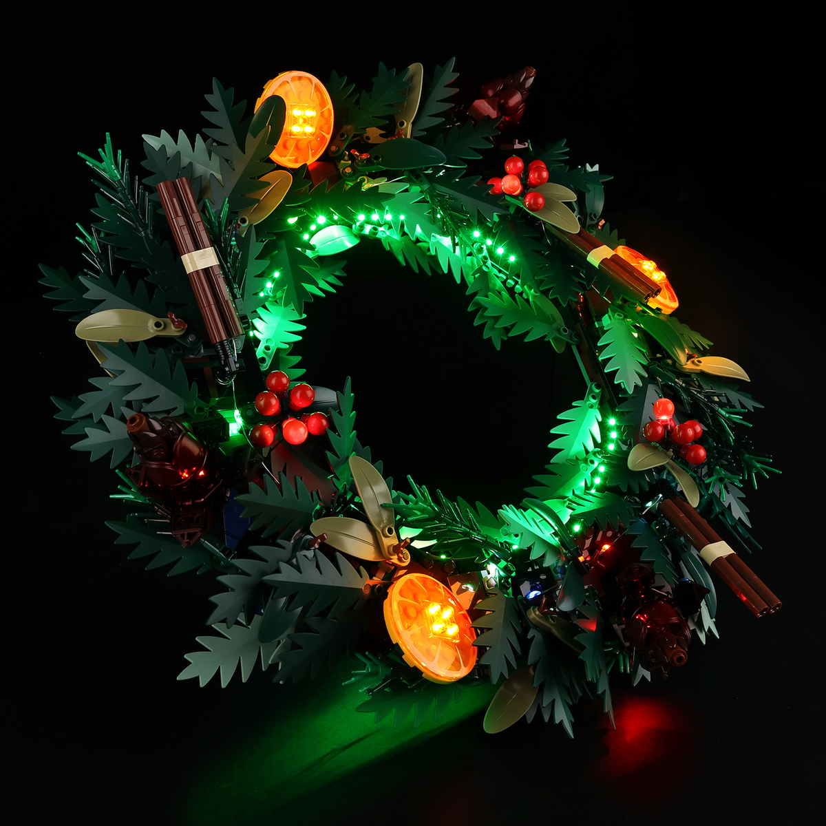 Light Kit for LEGO® Wreath 10340 - angled wreath with green lights