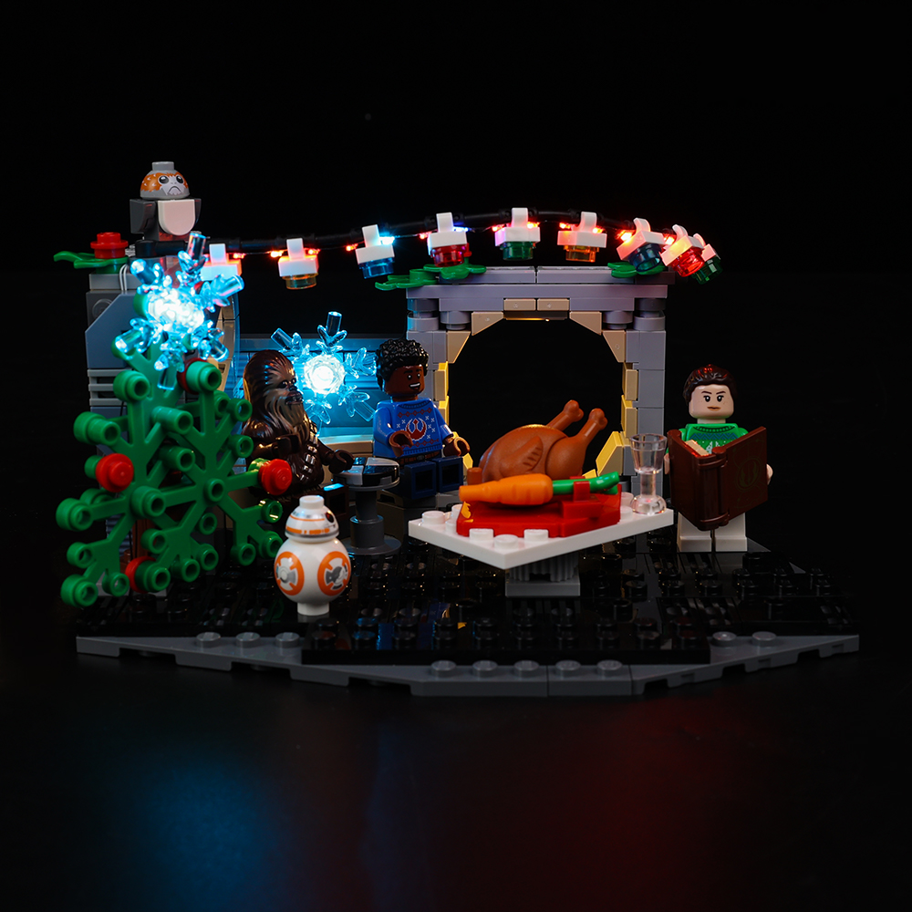 Light Kit for LEGO® Millennium Falcon Holiday Diorama 40658 - front view of holiday diorama