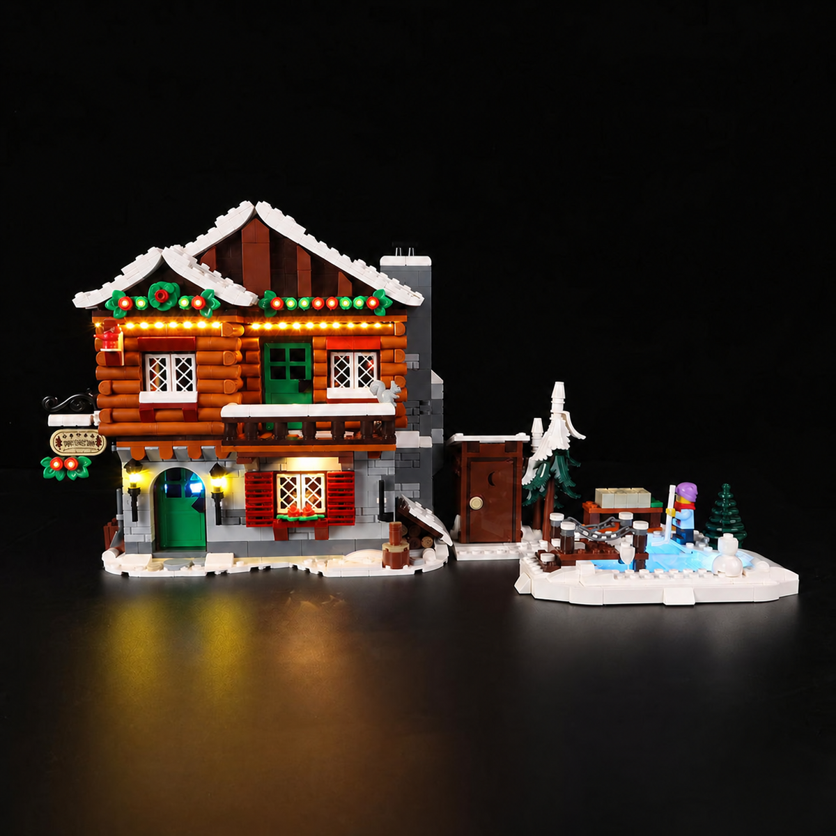 Enhanced Remote lighting visualization of LEGO® Alpine Lodge 10325 facade, based on the original Classic photograph