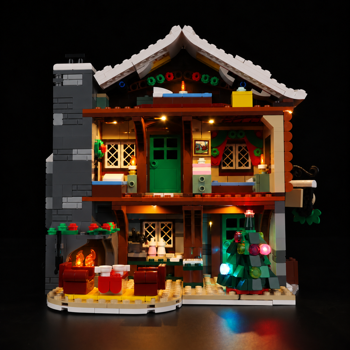 Enhanced Remote lighting visualization of LEGO® Alpine Lodge 10325 interior, based on the original Classic photograph