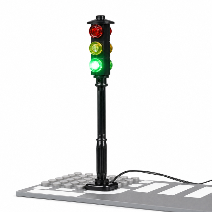 LEGO city traffic light with green lit