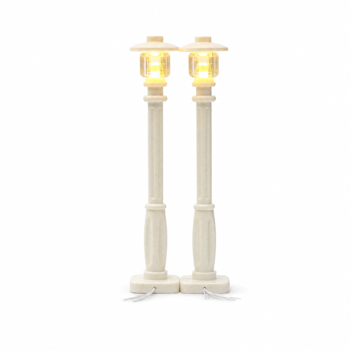 Two LED lamp posts warm yellow for LEGO