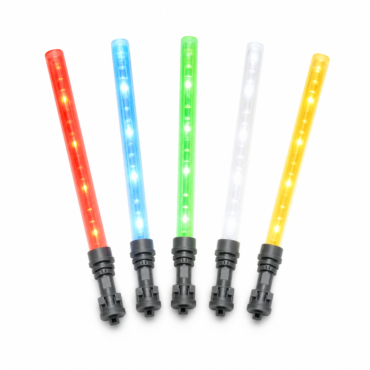 Pack of 5 LED lightsabers for LEGO minifigures, five colors