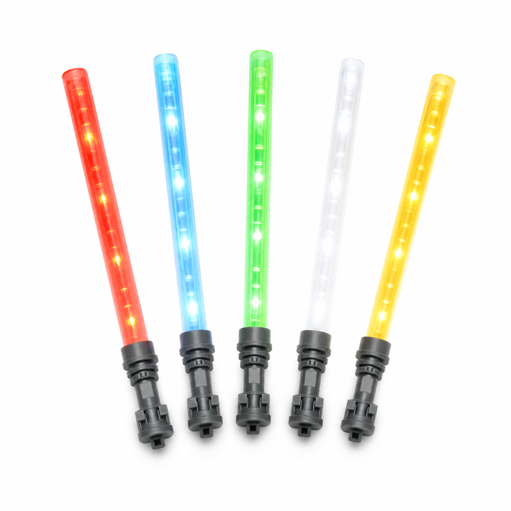 Pack of 5 LED lightsabers for LEGO minifigures, five colors