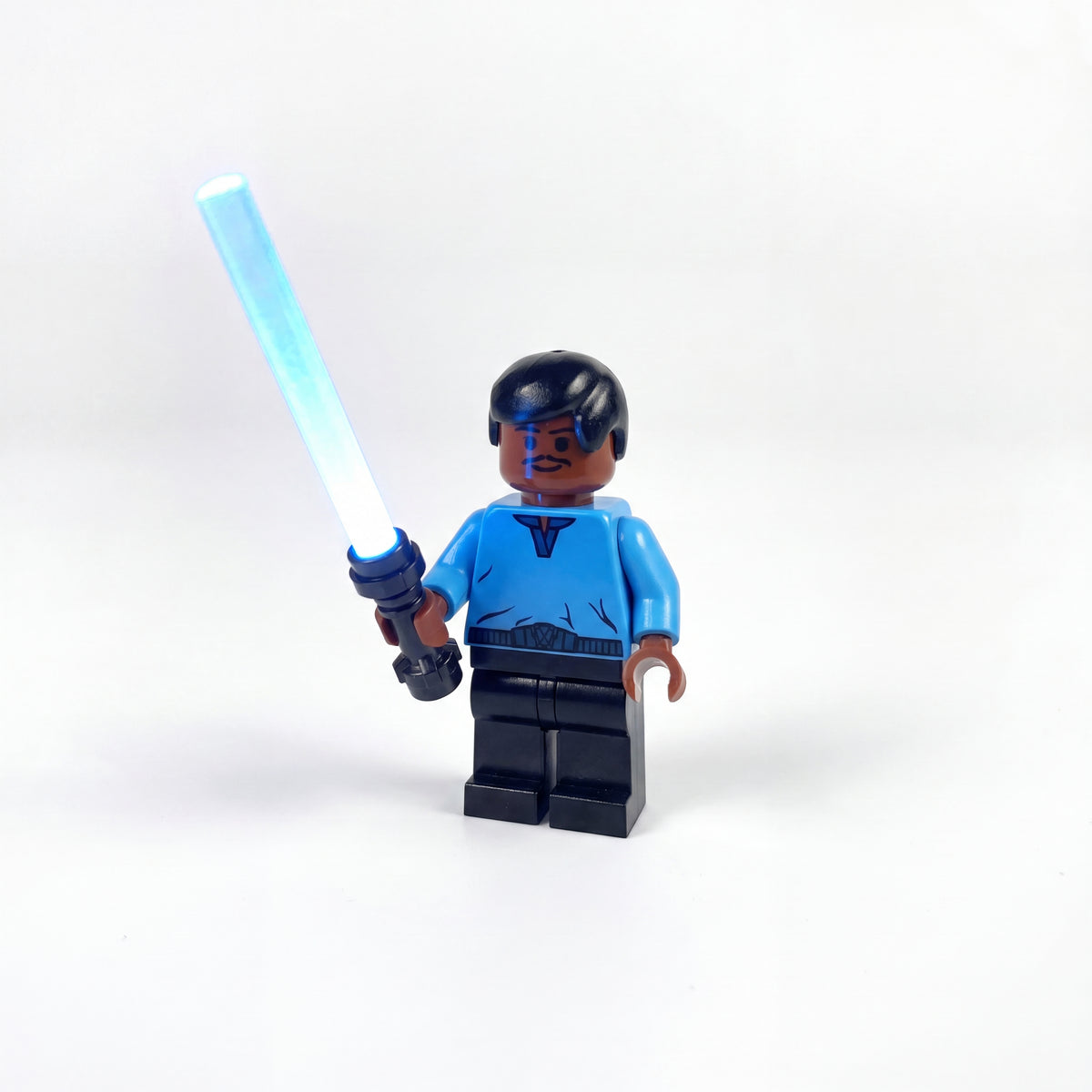 LEGO minifigure with blue LED lightsaber