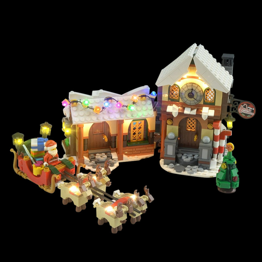 Light Kit for LEGO® Santa's Workshop 10245 - workshop and sleigh, wide front view