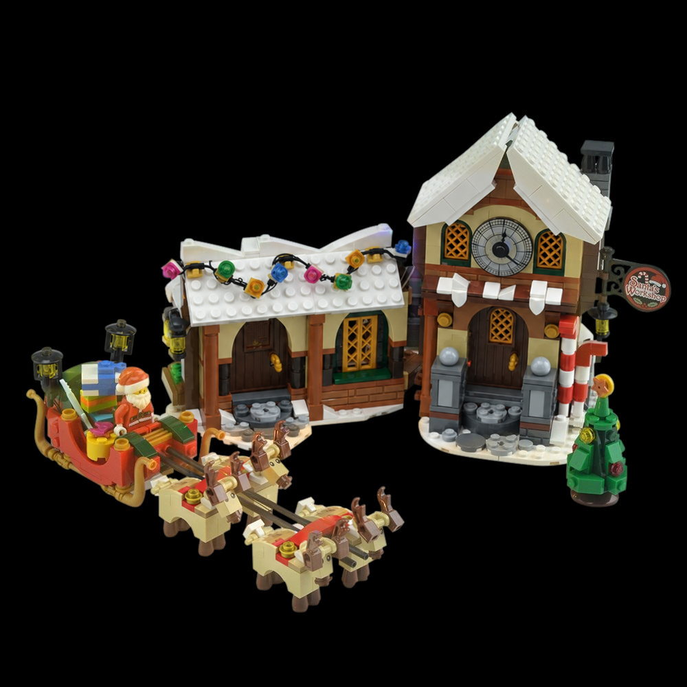 LEGO® Santa’s Workshop 10245 with Game of Bricks Lights switched off, matching the main product photograph.