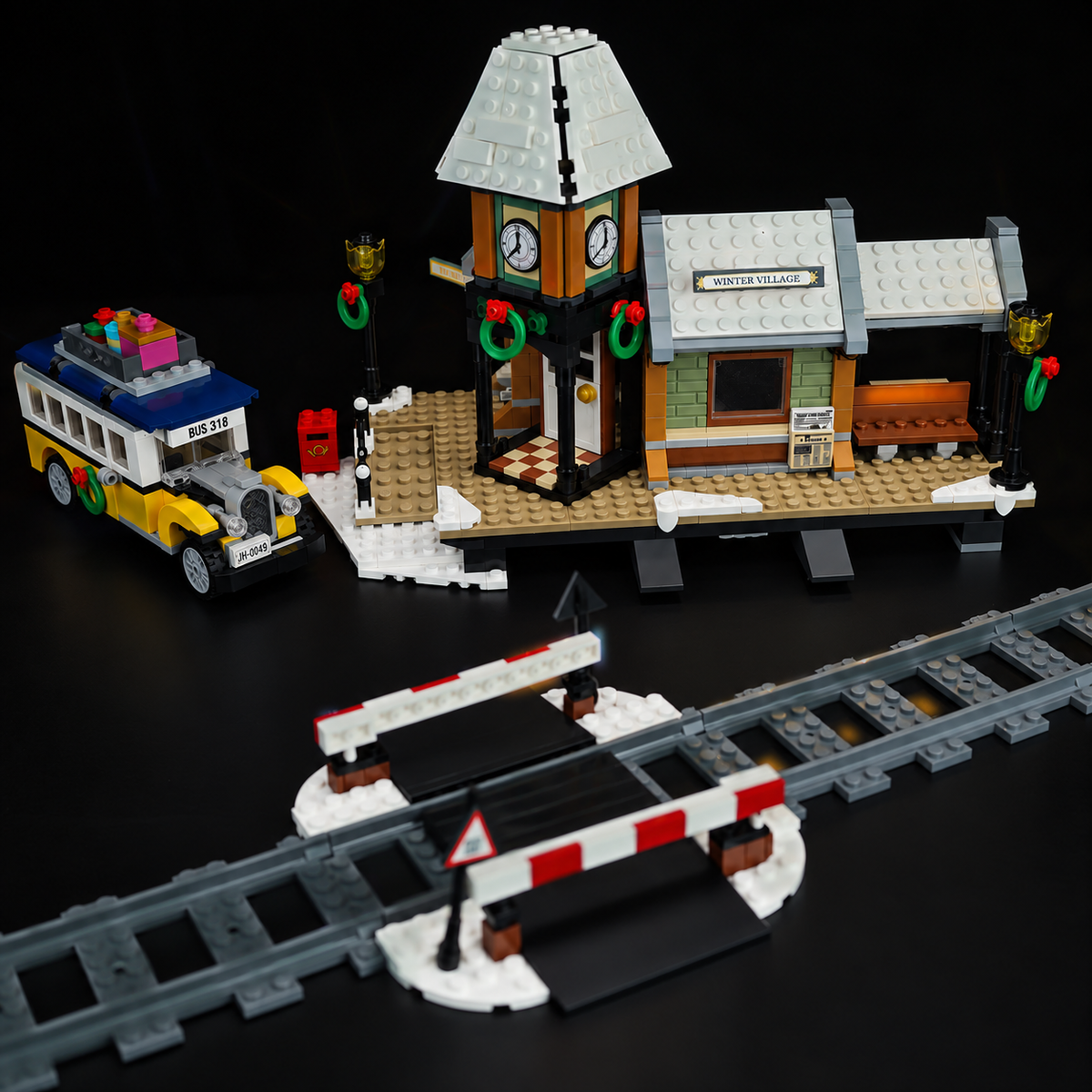 LEGO® Winter Village Station 10259 with Game of Bricks Lights switched off, matching the main product photograph.