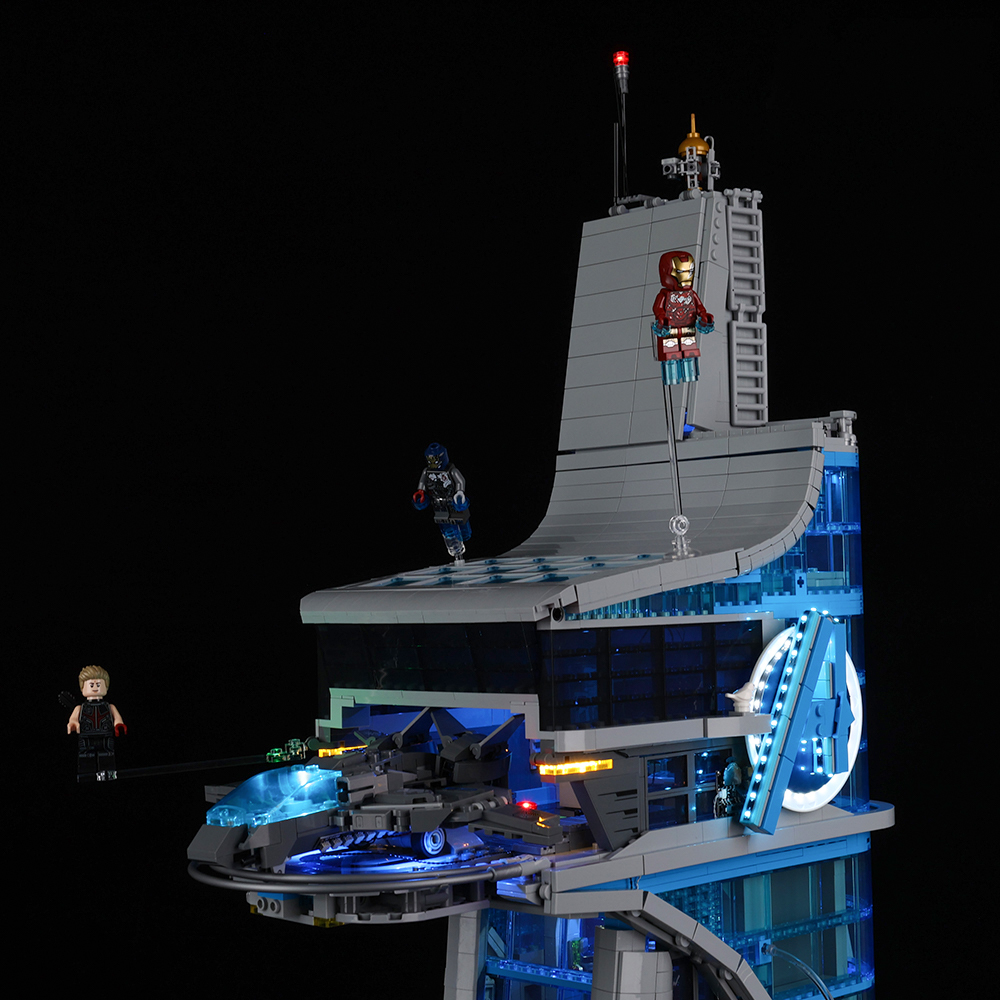 Light Kit for LEGO® Avengers Tower 76269 - rear tower view with illuminated aircraft platform