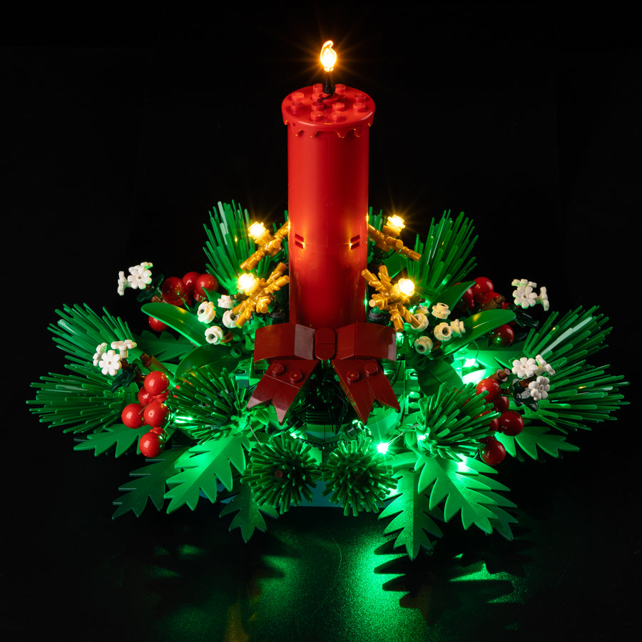 Lit festive centerpiece using the Light Kit for LEGO® Christmas Table Decoration 40743