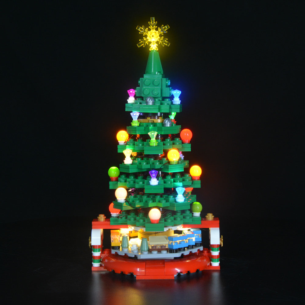 Light Kit for LEGO® Christmas Tree 40338 - front view of the colorful ornaments and tree
