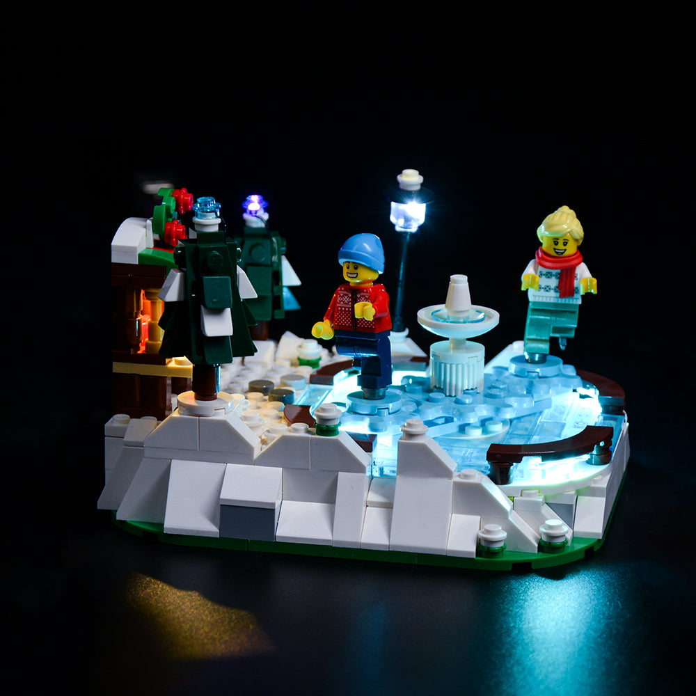 Light Kit for LEGO® Ice Skating Rink 40416 - ice rink and skaters, side view