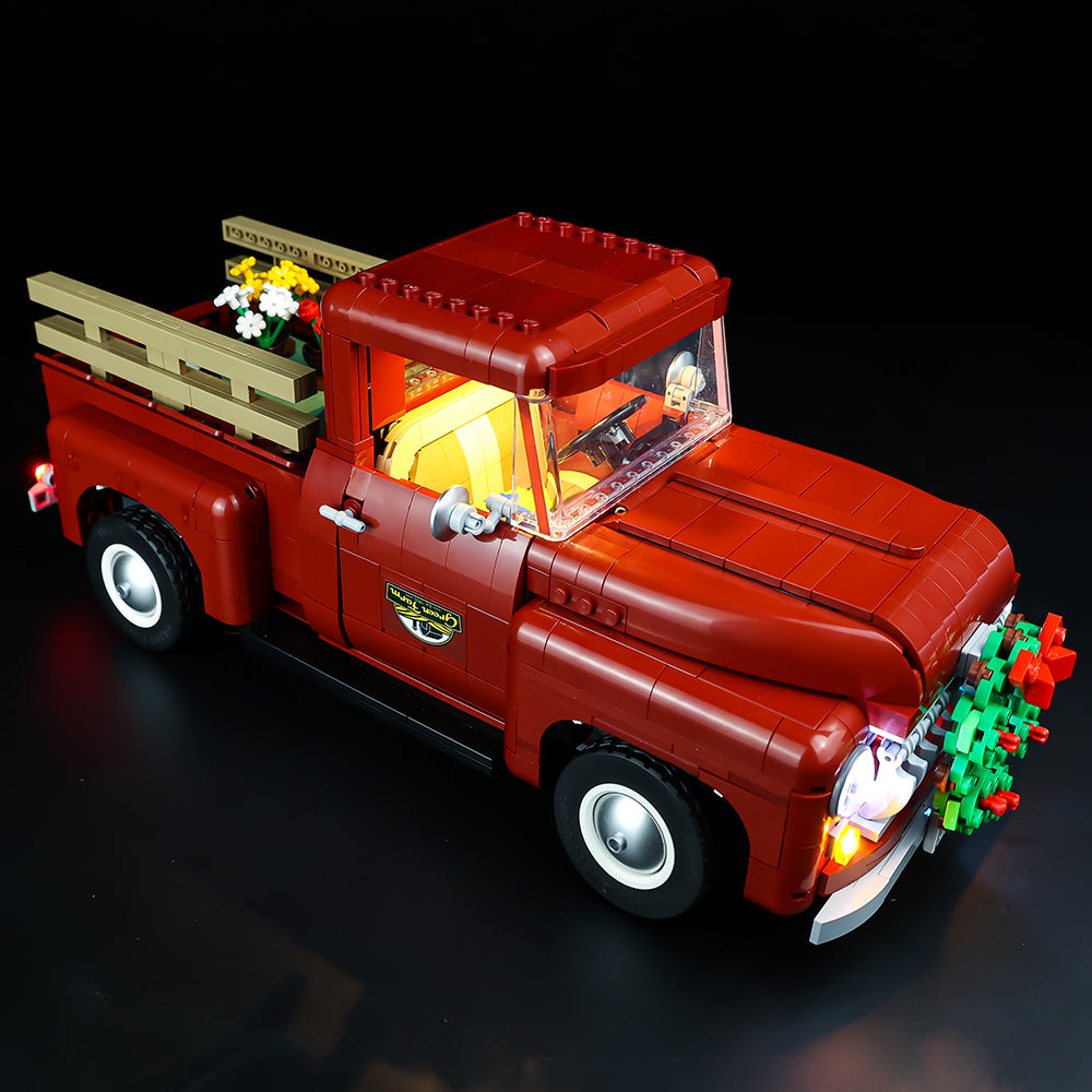 Light Kit for LEGO® Pickup Truck 10290 - elevated side view with the wreath