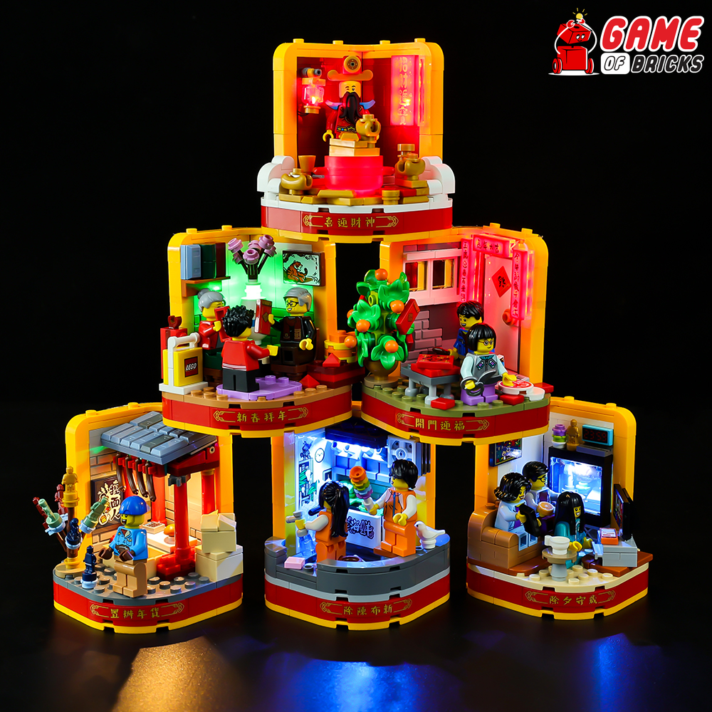 LEGO® Lunar New Year Traditions 80108, six scenes together with Game of Bricks lights