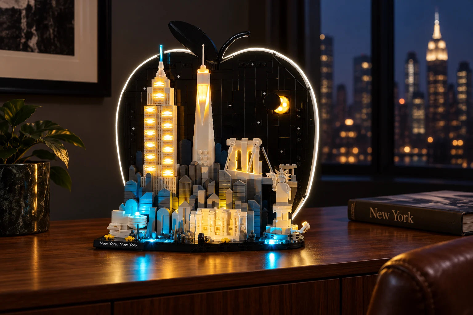 Light Kit for LEGO® New York City – The Big Apple 21066 — lights on in an apartment display