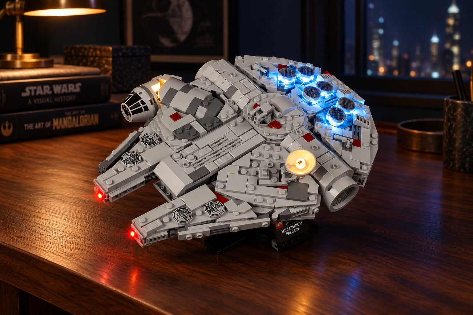 Light Kit for LEGO® Millennium Falcon 75375 — lights on in a collector room